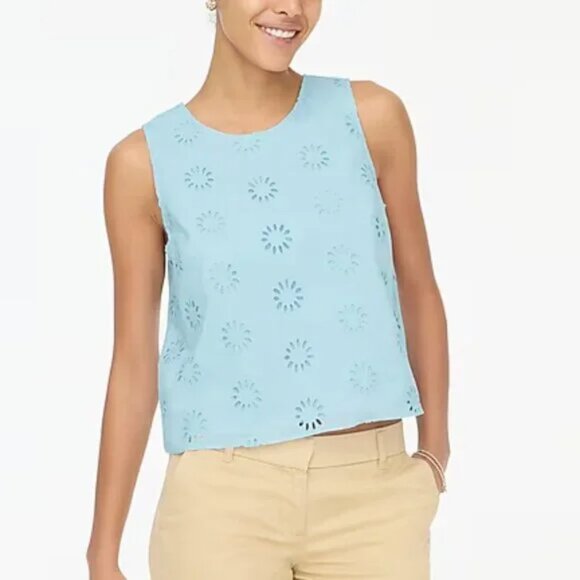 J. Crew Eyelet Sleeveless Cotton Shell Tank Top Blue Size XS NWT - Picture 1 of 7